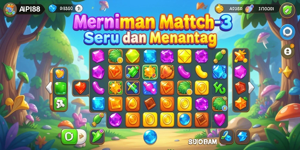 Screenshot dari gameplay seru API88 yang menampilkan tantangan Match-3.