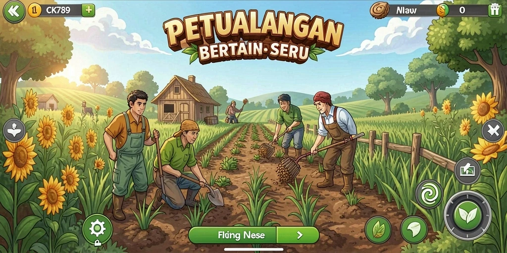 Tampilan gameplay CK789 yang menarik saat merawat ladang dan hewan.