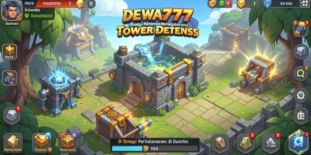 Menampilkan gameplay seru dalam pertahanan menara di DEWA777.