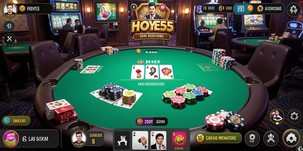 Screenshot gameplay HOYE55 menampilkan aksi seru permainan poker.