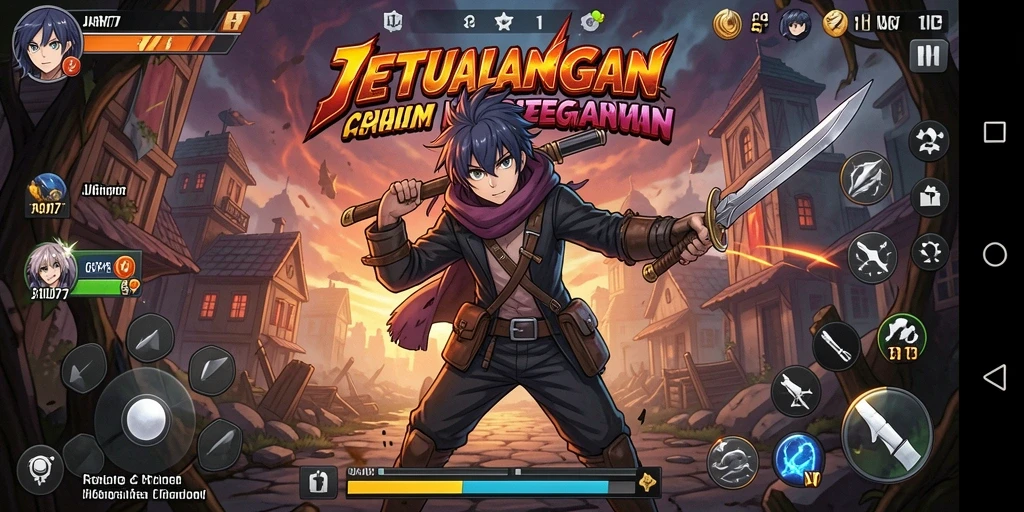 Screenshot dari gameplay JARUM77 menunjukkan pertarungan anime yang intens.