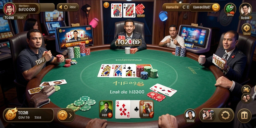 Tampilan gameplay TO288 yang mendebarkan dan seru saat bermain poker.
