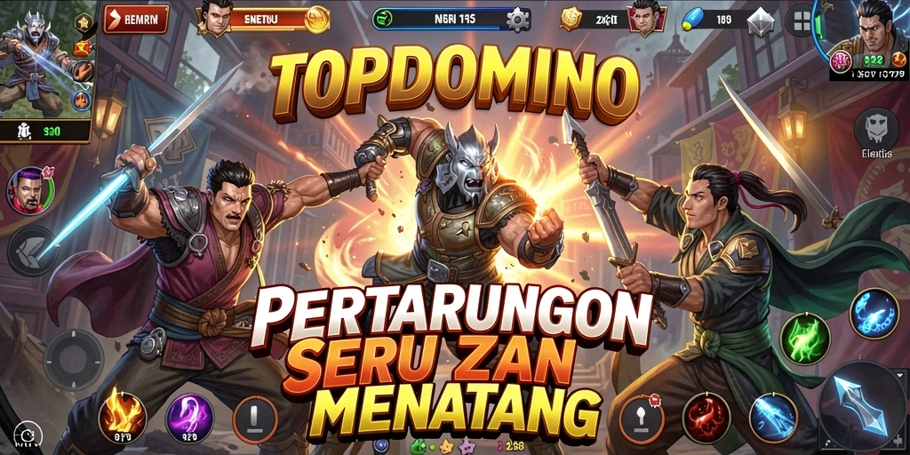 Screenshot gameplay TOPDOMINO dengan pertarungan seru